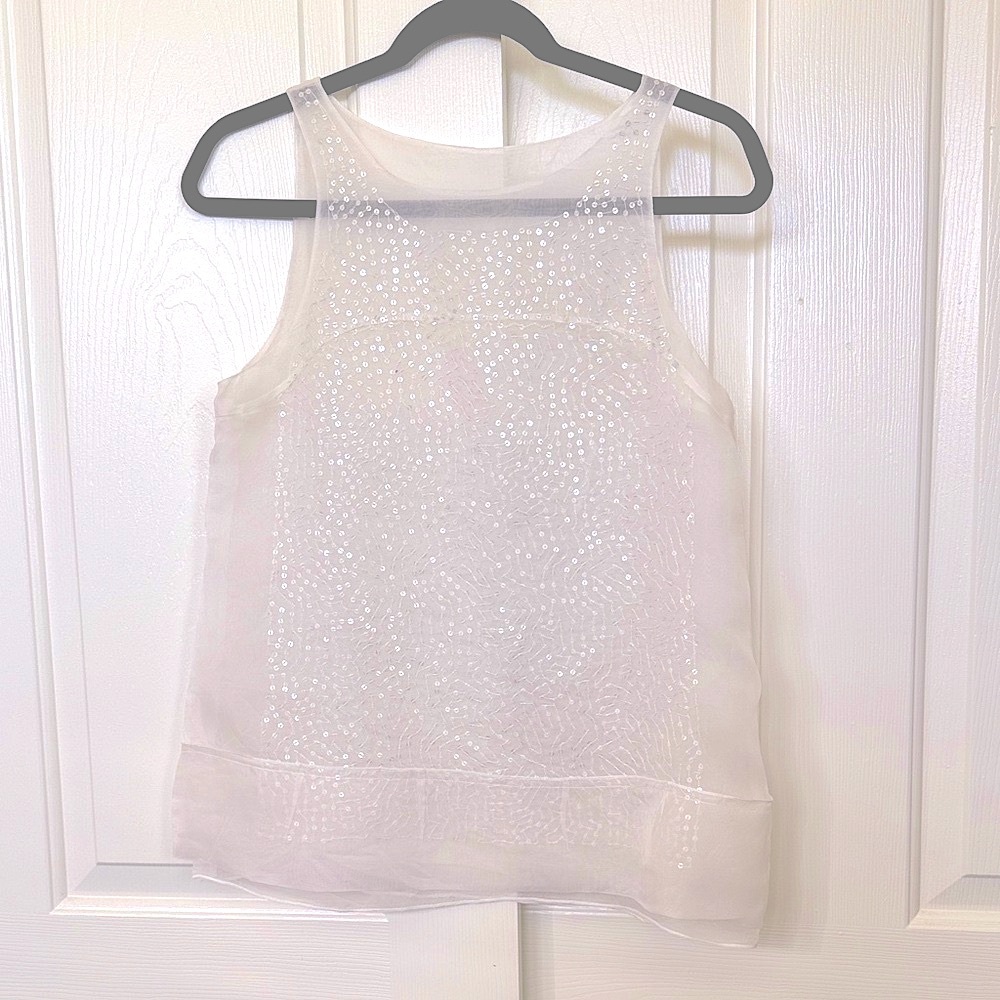 Elegant Sheer White Sleeveless Top with sequins.  One of a kind.